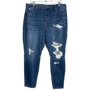 AE Curvy Hi Rise Jeggings Womens 18 Short Blue Dark Wash Dream Jean Distressing